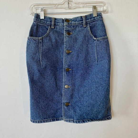 VTG 1980s Guess Button Front Jean Skirt Denim Georges Marciano Sz 28 - Picture 1 of 5